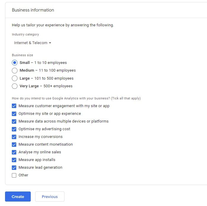 Google Analytics Business Information