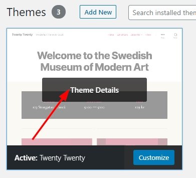 See Theme Details Under Themes On Wordpress Dashboard
