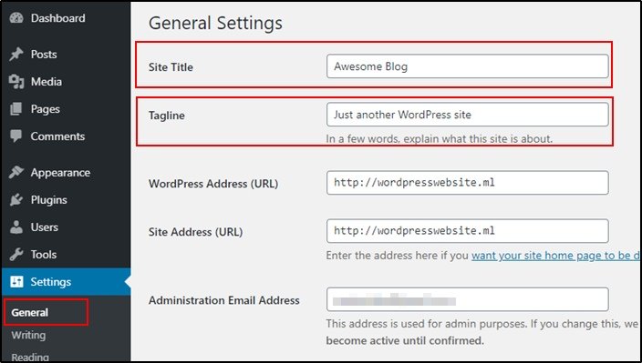 Wordpress Site Title And Tagline Setup