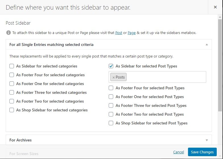 Display Custom Sidebar On Posts On Wordpress