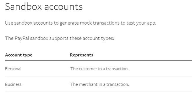 Paypal Sandbox Account Types