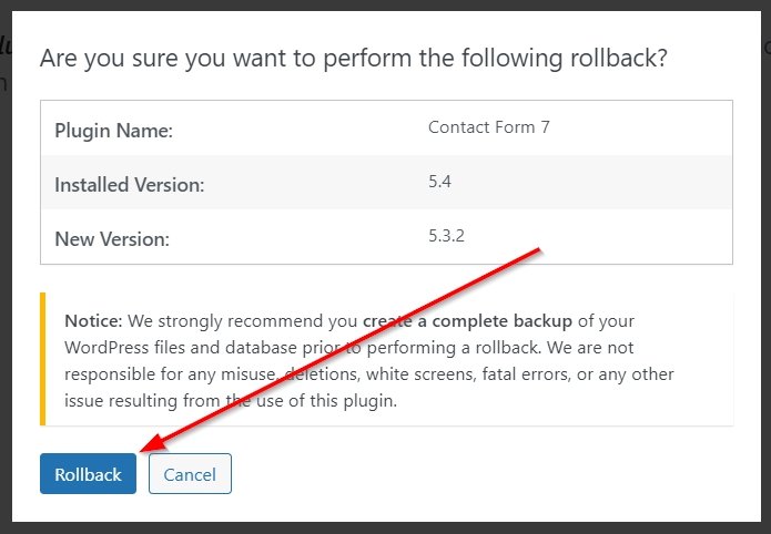 Plugin Rollback Confirmation By Wp Rollback