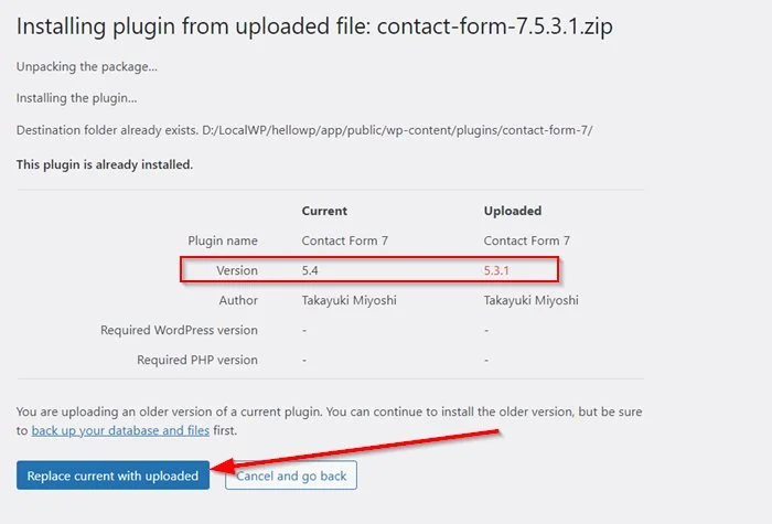 Replace Current Wordpress Plugin With Uploaded Version