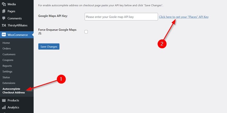 Autocomplete Checkout Address For Woocommerce Api Key Setup
