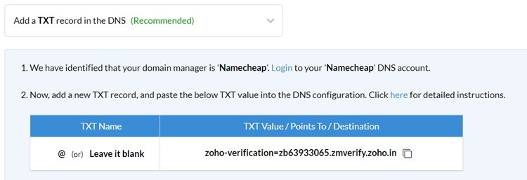 Zoho Mail Txt Record Verification